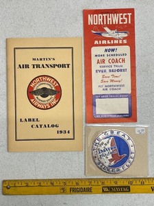 lot 97C image: 1934 Northwest Airlines Label Catalog and Vintage Memorabilia Set
