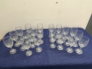 lot 113C image: Set of 22 Assorted Clear Stemmed Glasses, 5.5-6 Inches Tall