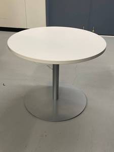 lot 7E image: Modern Round White Table with Silver Base
