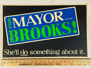 lot 8U image: Vintage Gladys Brooks for Mayor Political Campaign Sign