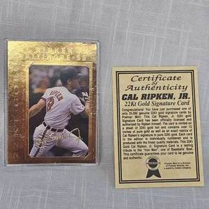 lot 8 image: 1995 Premiere Mint 22Kt Gold Signature Cal Ripken Jr Card