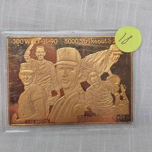 lot 18 image: Nolan Ryan No-Hitters, 5-1-91, Fine Bronze Solid Card (300 Wins 7-31-905000 Strikouts 8-22-89)