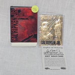 lot 36 image: 1995 Cal Ripken Jr 22 Kt Gold Foil Card