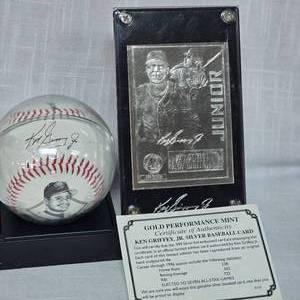 lot 38 image: Ken Griffey Silver Auto with Commemoritive Ball, As New in Original Box