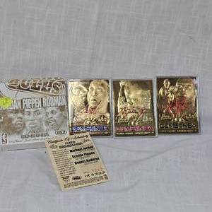 lot 62 image: Fleer Gems of NBA 23 Kt Jordan, Pippen, Rodman