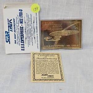 lot 129 image: 1996 Star Trek Next Gen 23Kt, U.S.S.  Enterprise-NCC 1701-D Card