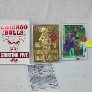 lot 97 image: 1997  Chicago Bulls Starting Five 23 Kt Card  & Fleer Ultra Stephon Marbury Rookie