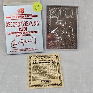 lot 82 image: 1995 Bleachers Iron Man Cal Ripkin Jr, .999 Silver Card Edition