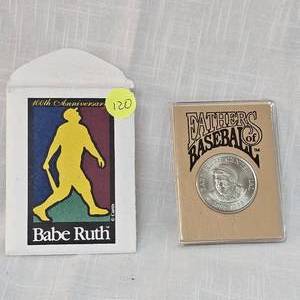lot 120 image: Fathers of Baseball 100 Year Anniversaary Babe Ruth Coin & Info