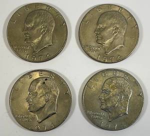 lot 30 image: 1974 No Mint Mark Eisenhower One Dollar Coins