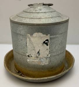lot 62 image: Very Old Calvanized Chicken Feeder