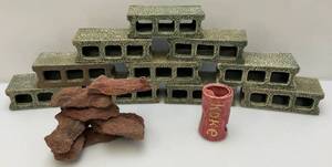 lot 90 image: Misc. Vintage Aquarium Decorations And Blocks