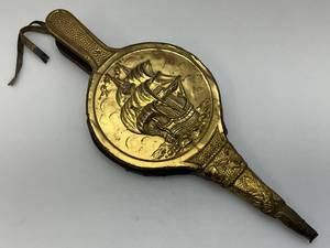 lot 206 image: Antique 1930s Brass Fireplace Bellow With Nautical Theme