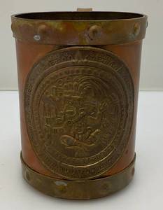 lot 220 image: Vintage Cooper And Brass Aztec Themed Mug