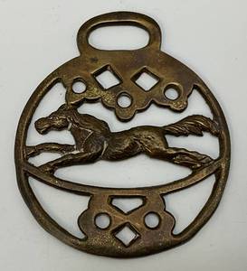 lot 237 image: Antique Brass Rocking Horse Adorned Horse Bridle Medallion 3 x 3 12