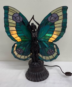 lot 14 image: Meyda Tiffany Style Stained Glass Butterfly Fairy Lamp