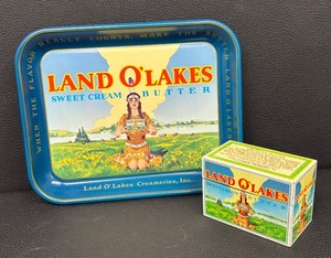 lot 147 image: Vintage Land O Lakes Metal Recipe Box and Tray