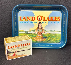 lot 161 image: Vintage Land O Lakes Sweet Cream Butter Metal Tray and Recipe Box
