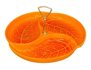 lot 165 image: Royal Haeger Vintage Orange Leaf Serving Platter with Handle
