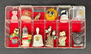 lot 200 image: Collection of Miniature Owl Figurines, Thimbles, and Trinkets