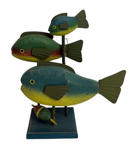 lot 203 image: Handcrafted Wooden Fish Decor with Colorful Design