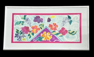 lot 212AA image: Framed Colorful Hand Dyed Floral Tapestry by LB