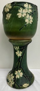 lot 1 image: Antique Roseville Pottery Dogwood Jardiniere and Pedestal Set
