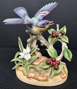 lot 5 image: Andrea by Sadek Parula Warbler Porcelain Bird Figurine with Flowers and Berries