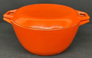 lot 9 image: Danish Modern Copco Orange Enamel Cast Iron Dutch Oven with Lid
