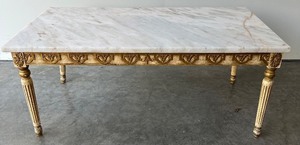 lot 20 image: Ornate Vintage Rectangular Marble Top Table with Gilded Carved Wood Base