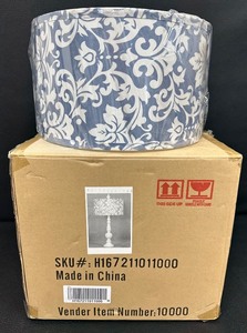 lot 36 image: Table Lamp with White and Blue Damask Pattern Shade, New