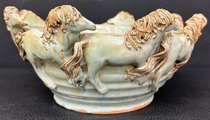 lot 77 image: Artisan Pottery Bowl with Sculpted Horses Motif