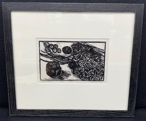 lot 94 image: Framed Linocut Artwork Vegetables by Mary Barrett 220 (1997)
