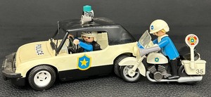 lot 142 image: Playmobil Vintage Police Car and Motorcycle with Figures