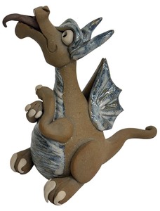 lot 22 image: Handcrafted Clay Dragon Figurine 1998, 7.75 Inches Tall