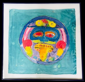 lot 42H image: Framed Colorful Tapestry Wall Art by LB, 22 x 22.75 in