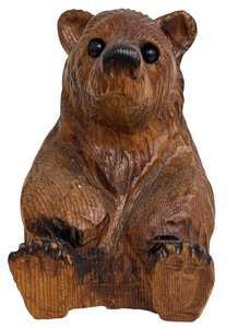 lot 209 image: Brion 1999 Hand-Carved Wooden Bear Sculpture, 8.5 Inches Tall