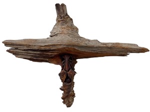 lot 215 image: Hand Carved Wooden Cross with Old Man Face by Kelly 1989, 12 x 16