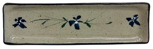 lot 220 image: Hand-Painted Rectangular Ceramic Tray with Blue Floral Design, 14 Inch
