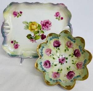 lot 231 image: Decorative China Tray and Footed Dish with Rose Motif