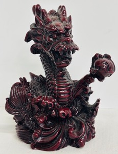 lot 240 image: Red Resin Chinese Feng Shui Dragon Figurine, 5 Inches Tall