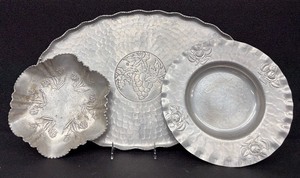 lot 248 image: Set of 3 Vintage Embossed Pewter Serving Pieces, Largest 20.5 Inches, Craft 221