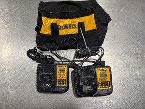 lot 41 image: Two DeWALT Battery Chargers (DCB107 and DCB 112) with DeWALT Bag.  Tested. Work.