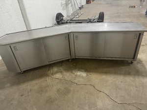 lot 50 image: Stainless Steel Cafeteria Service Station  11 long x 35 wide to Serving Area x 35 High. Cabinets are 21 Deep.