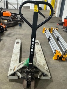 lot 180 image: Roughneck Pallet Jack 4400 lb Capacity.  Bent Handle. Works Well.