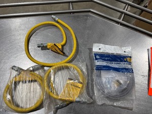 lot 162 image: New in Package - GE Dryer Power Cord  3-wire 6 and Three Safey Sheild Stainless Steel Gas Connector 4 Length. IndoorOutdoor