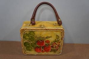 lot 208 image: Vintage Metal Lunch Box Purse with Leather Strap