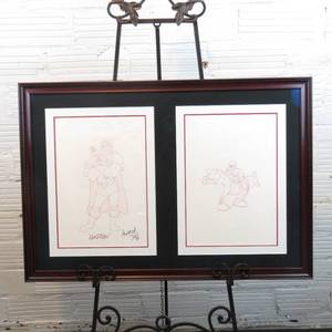 lot 158 image: 2 Original 1991 Disney Color Model Pencil Drawings of Gaston and Le Fou Beauty and the Beast - SIGNED 35 x24