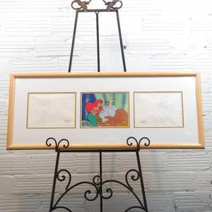 lot 161 image: 42 X 17 The Little Mermaid Television Series Original Cel and 2 Clean-up Drawings Ariel & King Triton