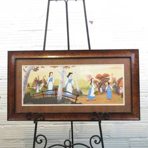 lot 163 image: 35 x 18 Framed Limited Edition Sericel Disney Beauty and the Beast 1991 Bonjour Belle - 2003